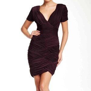 Halston Heritage Ruched Cocktail Dress | XS | Aubergine (eggplant)